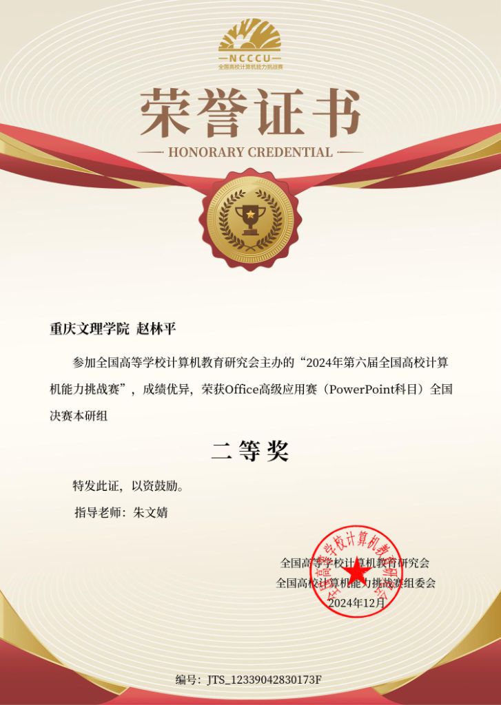 计算机应用能力挑战赛一等奖